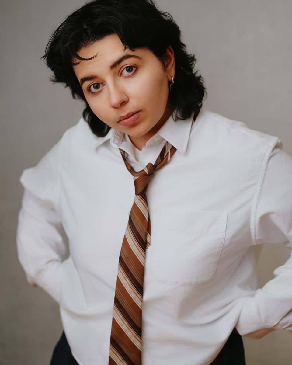 Theatrical actor headshot close crop expressive