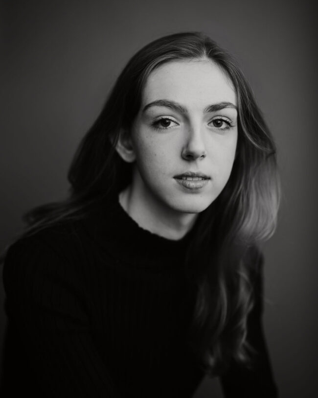 black and white portrait of young woman